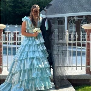 Sherri Hill Light Blue Layered Prom Dress
